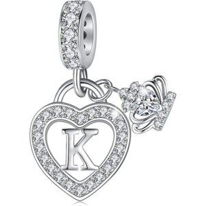 Letter K Letter Charms Silver Heart Alphabet Initial Dangle Charms
